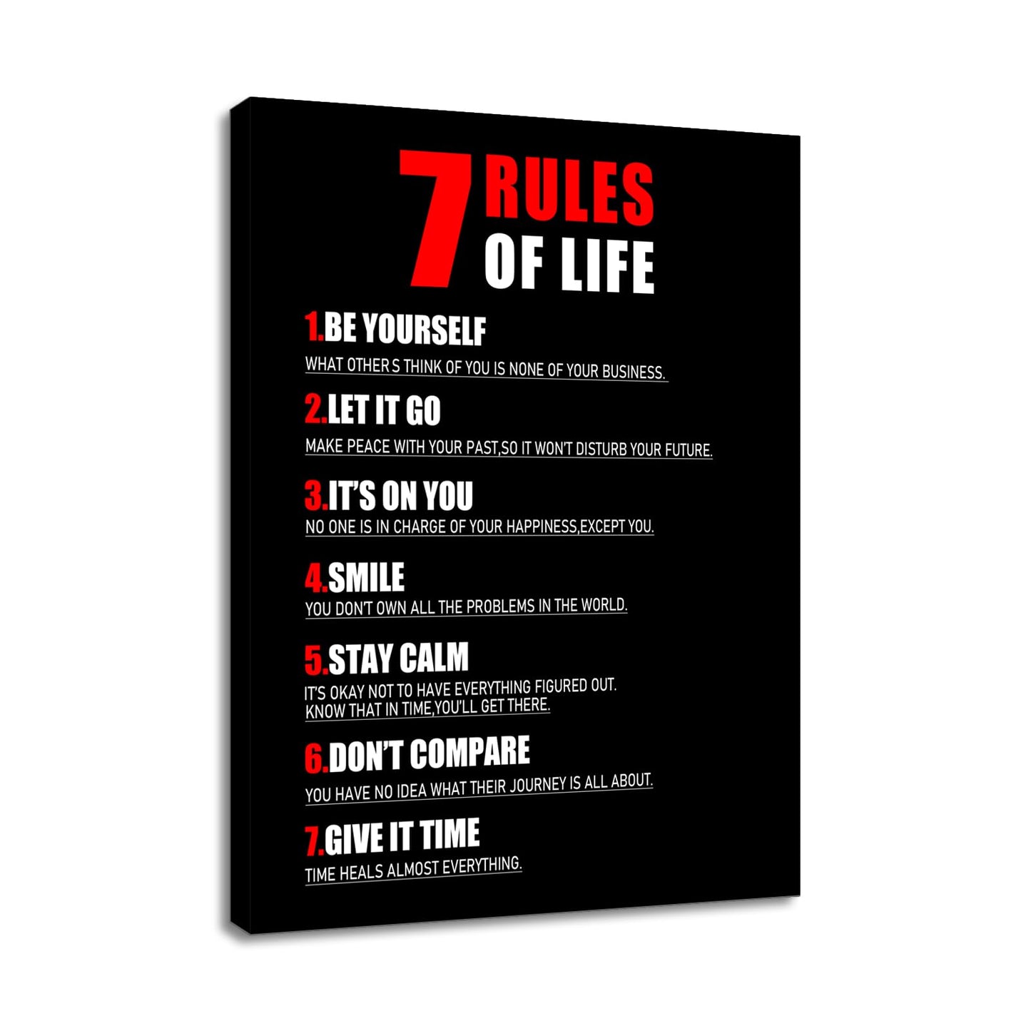 Motivational Canvas Wall Art 7 Rules of Life Inspirational Poster Print Positive Quotes Pictures Painting Artwork for Home Office Bedroom Living Room Wall Decor Ready to Hang [18''Wx24''H]