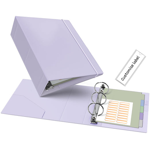 Ospelelf Leather Mini Binder Vintage Hardcover 2 Inch Rings, Professional Small 3 Ring Binders Organizer Suitable for 5.5" x 8.5" Documents, Binder Dividers with Tabs, Purple