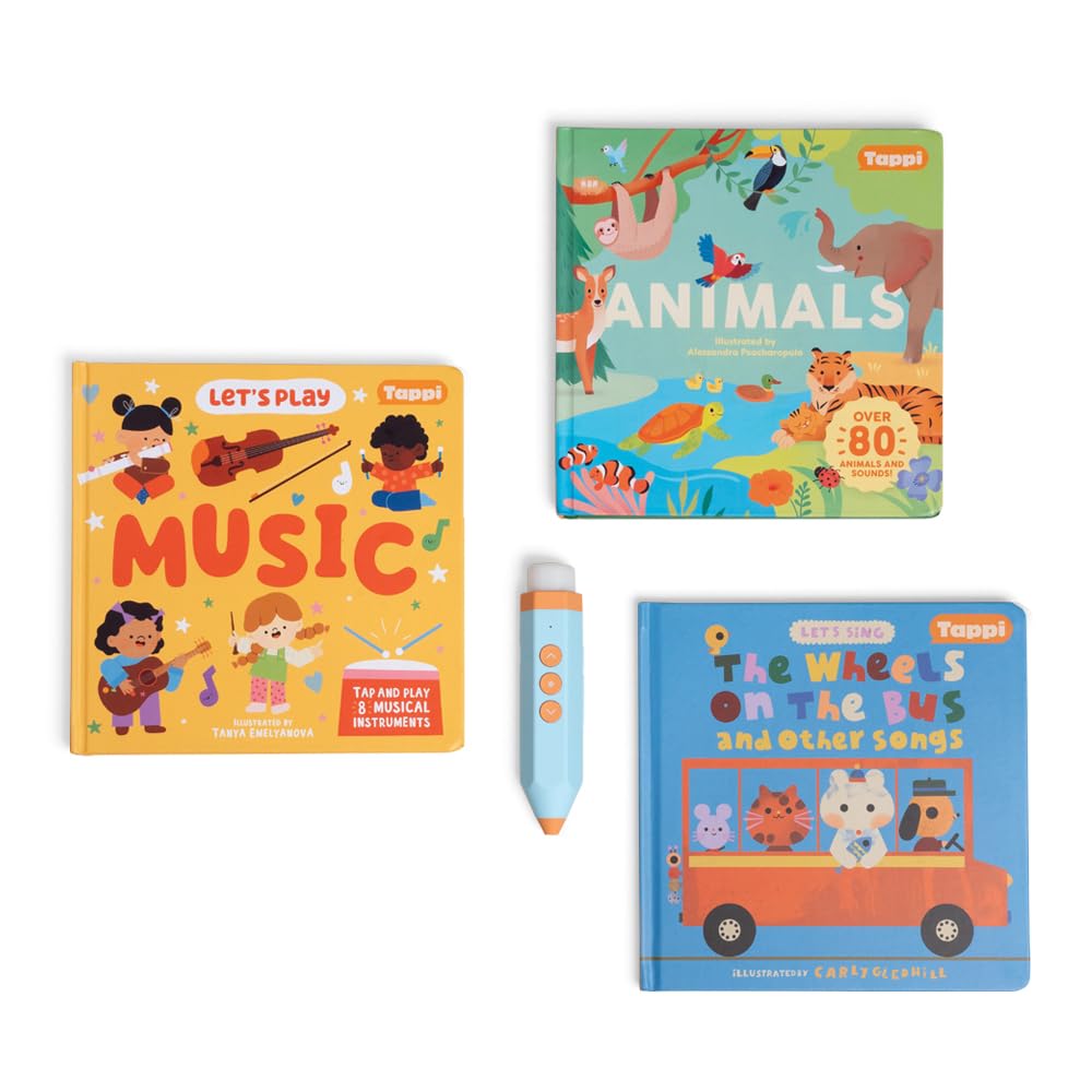 Tappi Interactive Learning System for Kids (Ages 2–6) – Starter Set with 3 Books + Tappi Play Pen – Screen-Free Sounds, Music & Games