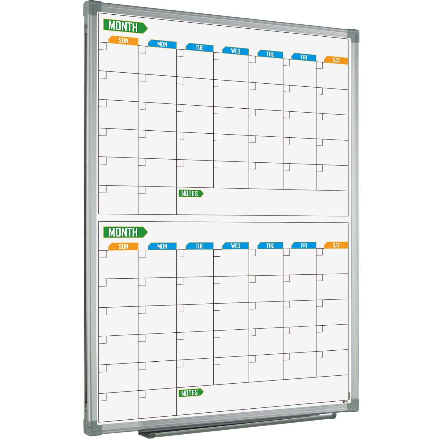 Lockways 2 Monthly Dry-Erase Calendar Whiteboard, 24" x 18", Wall-Mounted Aluminum-Framed Calendar Board
