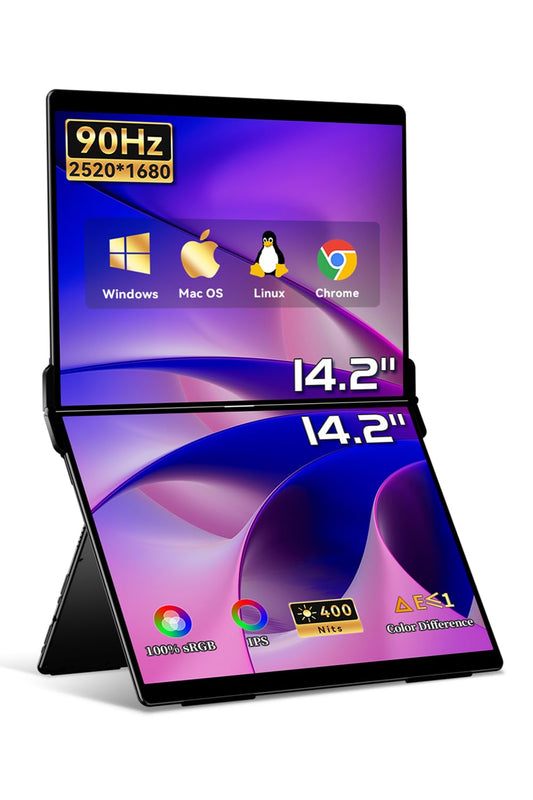 EHOMEWEI X1 Air Foldable Dual Screen Portable Monitor 14.2"×2 2.8K IPS Laptop Screen Extender 90Hz USB-C HDMI for MacBook Windows
