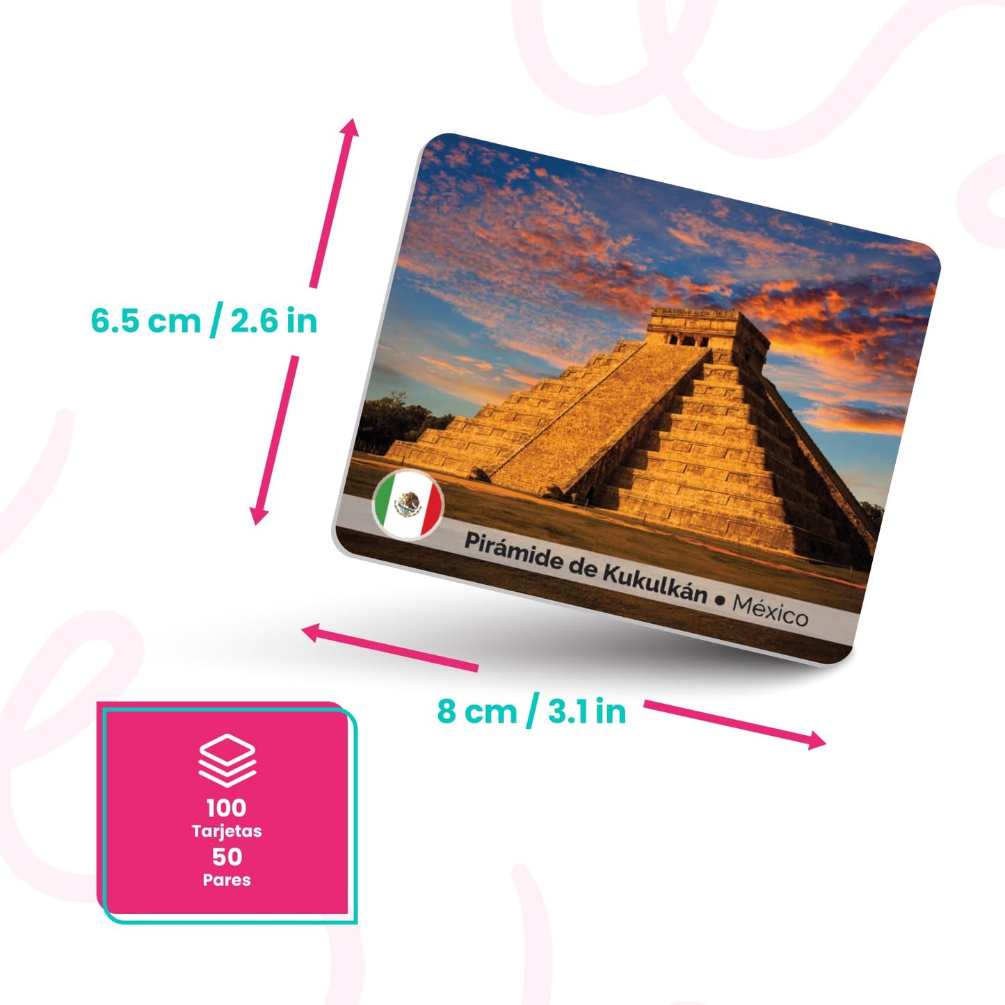 Menique Explore the World Memory Matching Game – Spanish Edition – 100 Cards (50 Pairs) with Iconic Landmarks, Country & Flag – Educational Geography Game in Spanish.