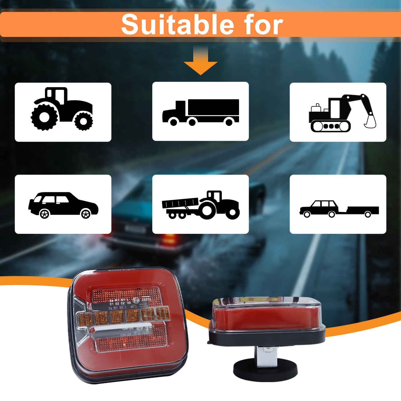 yuksood Wireless Trailer Light Kit - Magnetic, Rechargeable, Waterproof IP67 for Trucks, RVs, Boats - Red, Model zy-5023B