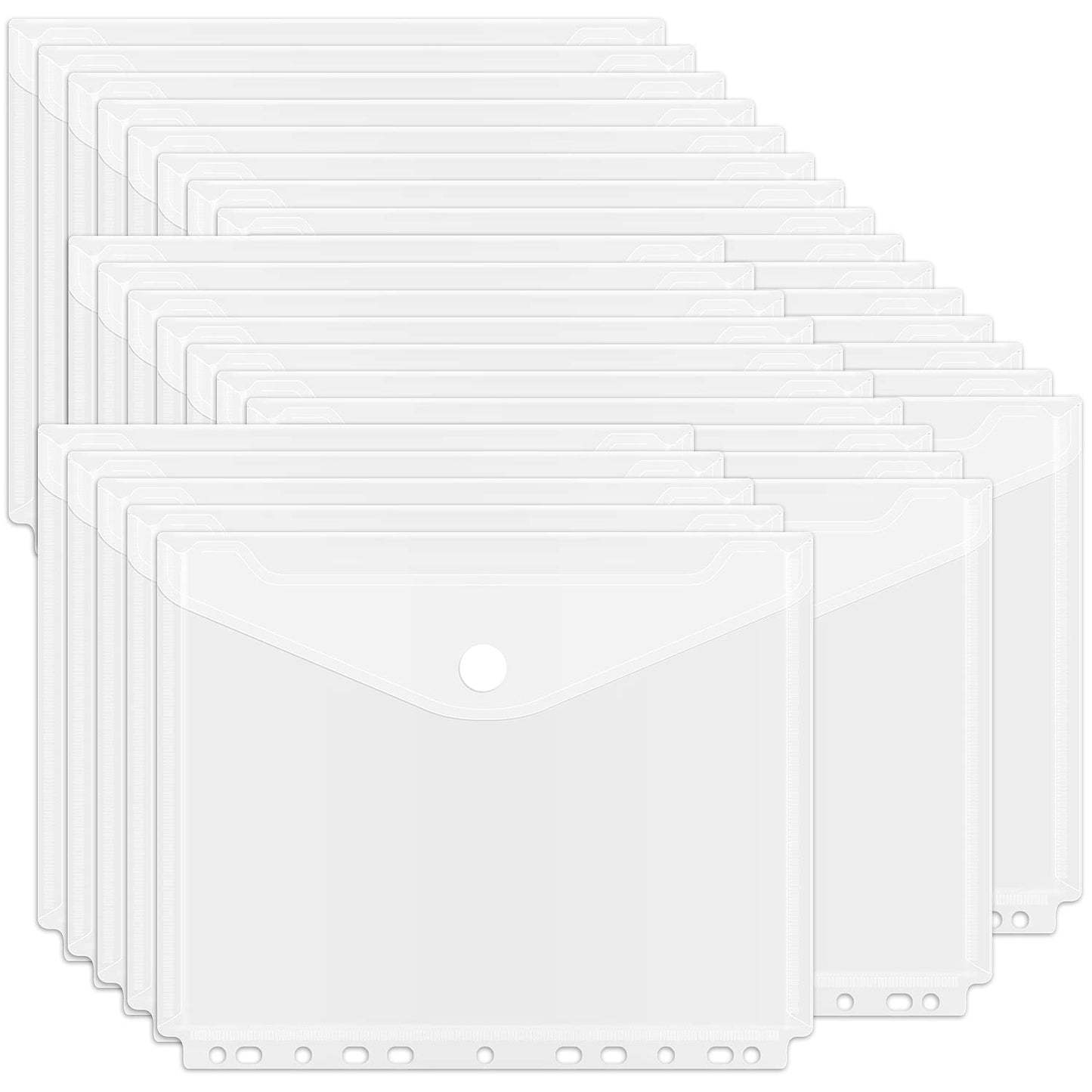 EOOUT 30Pcs Binder Folders, Binder Pockets, 11 Holes Clear Binder Organizer Poly Envelope with Hook and Loop Closure, Plastic Binder Folders for School and Office Supplies, Letter Size