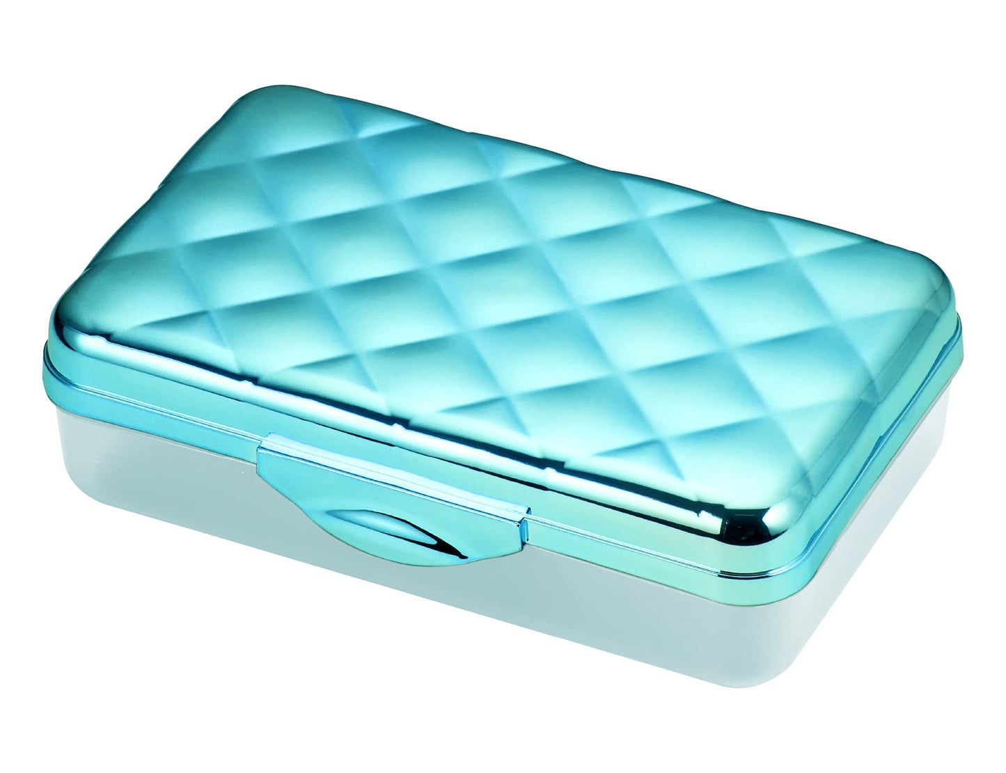 It's Academic Metallic Pencil Case Box, Hard Plastic, Stylish Quilted-Pattern Lid, Blue