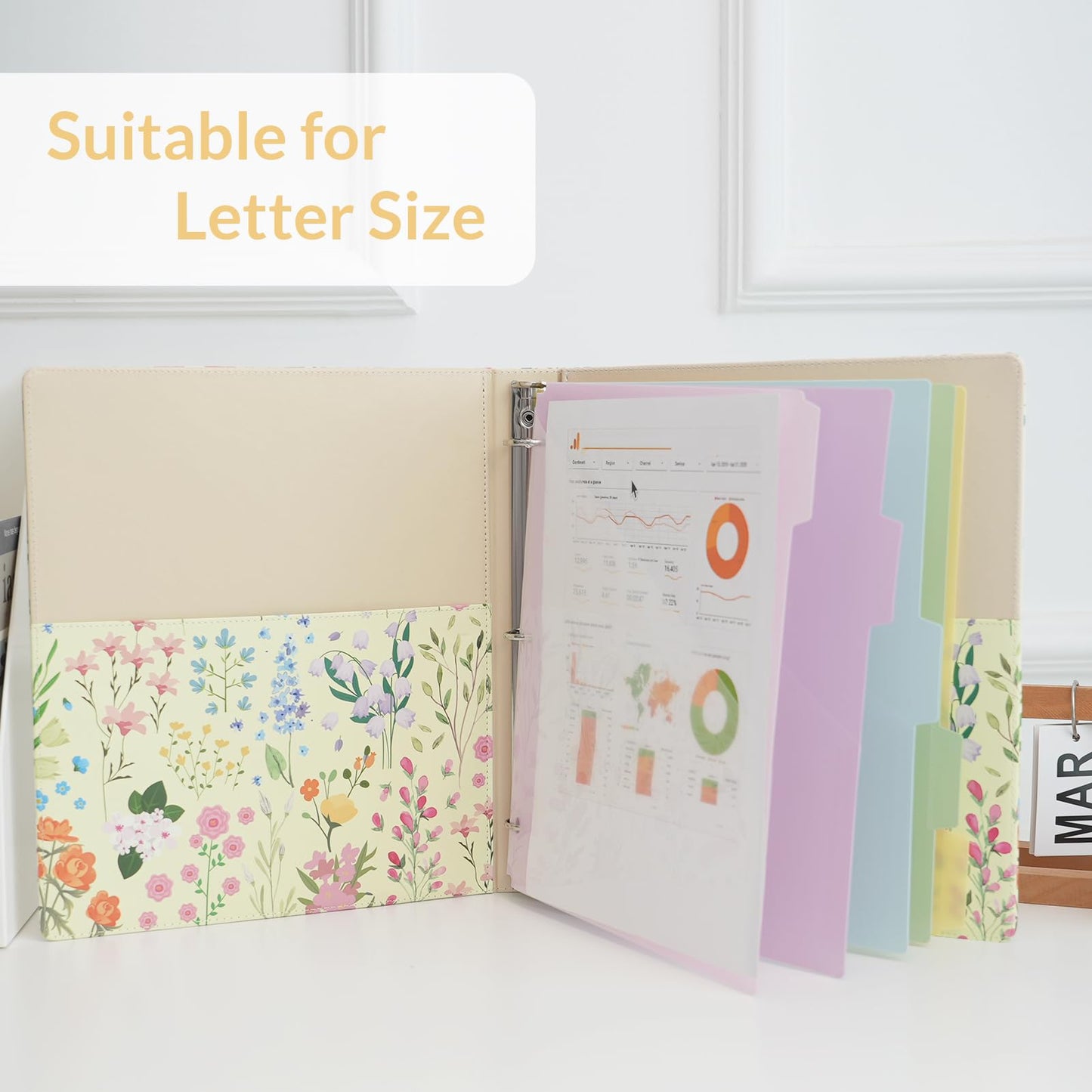 SKYDUE 1 Inch 3-Ring Binder with Clipboard, PU Aesthetic Binder with 5 Dividers, Notepad, Stickers & Pockets for Work and School (Letter Size)