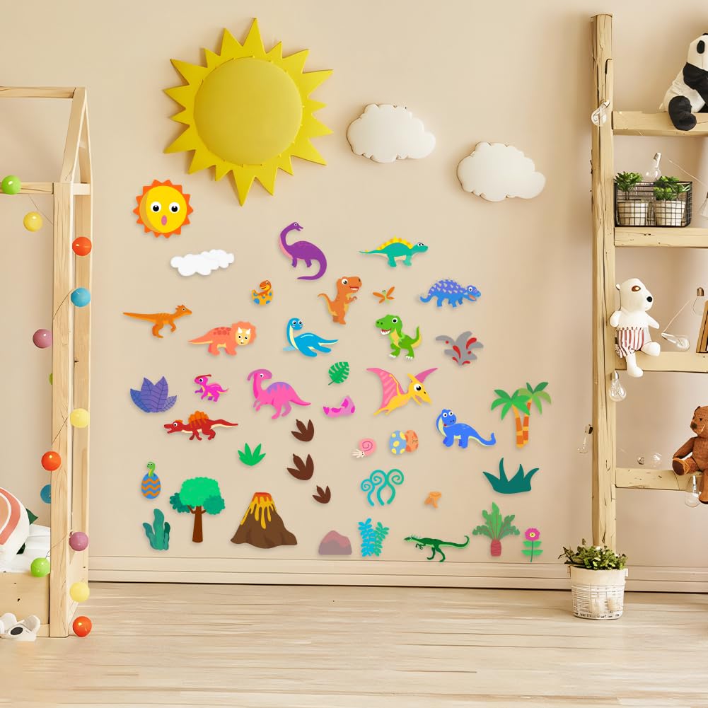 BEUNITONE 40PCS Dinosaur Felt Board Stories Set Animal Storytelling Flannel Board Colorful Interactive Early Learning Teaching Play Kits for Classroom Christmas Birthday Gift