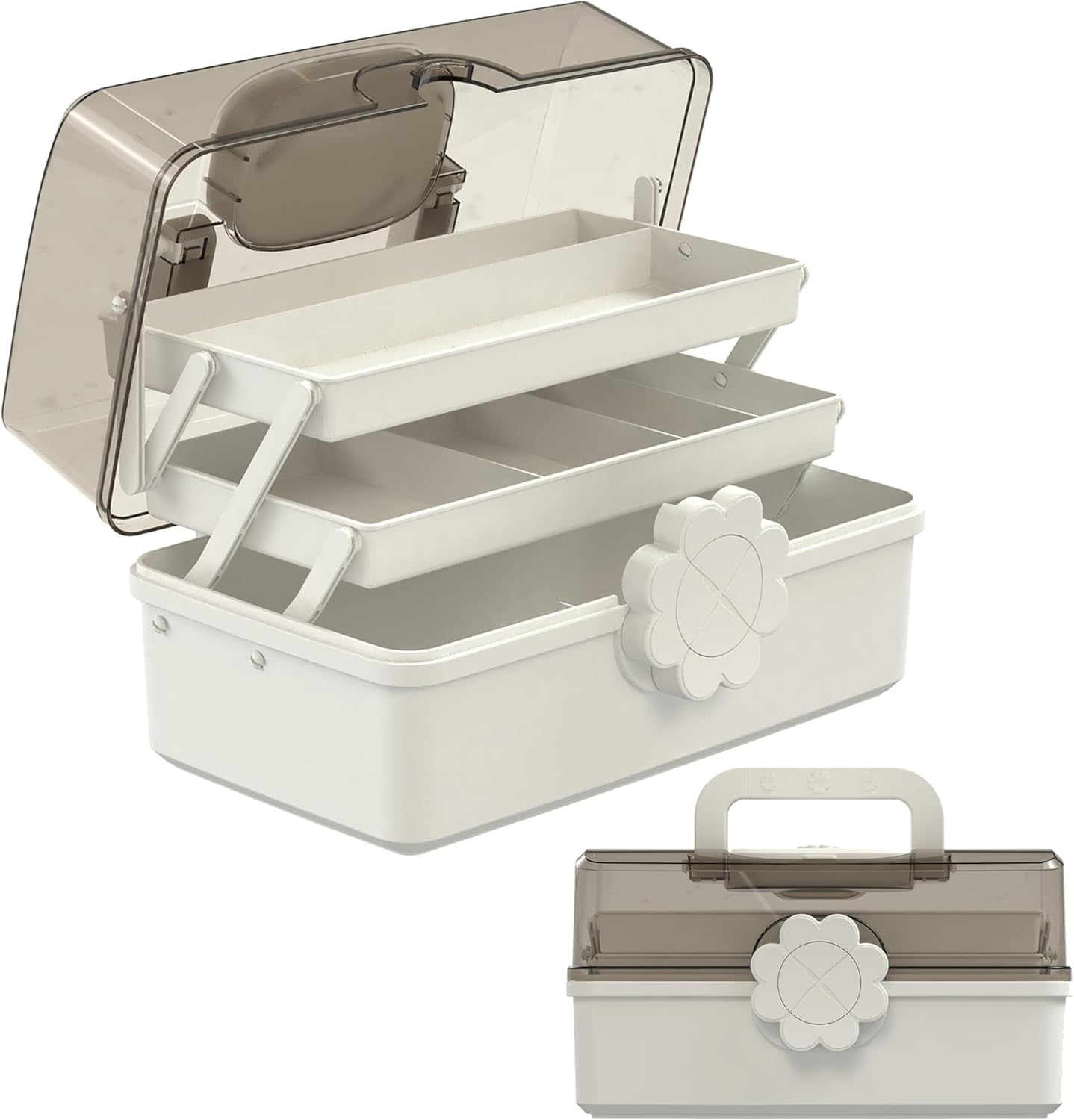 Covetree Hair Accessories Organizer with Handle, Lockable Three-Layer Multipurpose Art Supplies Storage Box and Plastic Jewelry Box, Sewing Organizer (White)
