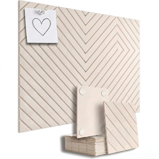 Felt Bulletin Board for Wall – Diagonal Slat Pinboard Tiles, Cork Board Alternative, 36x48in, Push Pins & Adhesive Tabs, Home Office & Classroom, 12-Pack (Warm Ivory)