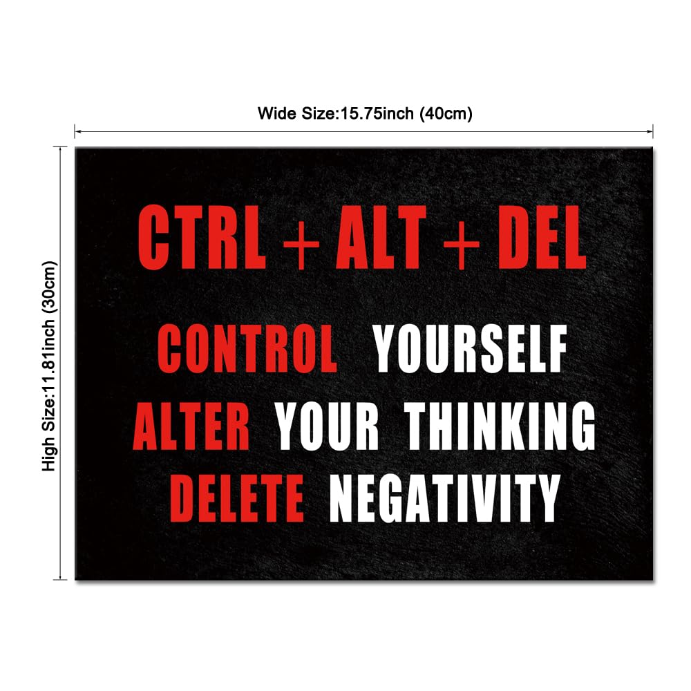 Pyradecor Black Red and White Motivational CTRL+ALT+DEL Classroom Positive Quotes Inspirational Poster Canvas Prints Wall Art for Office Living Room Home Decorations