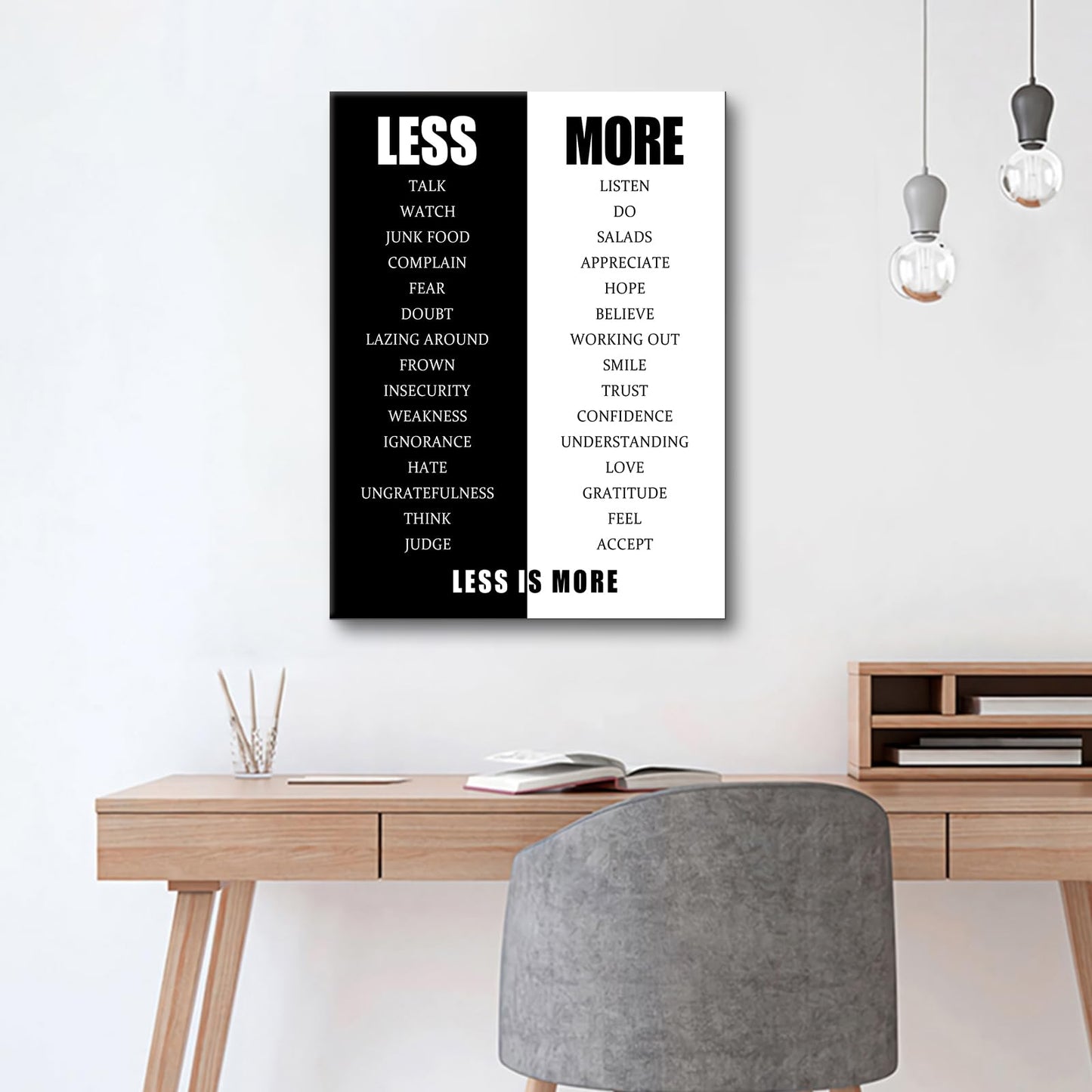 Inspirational Canvas Wall Art Less is More Motivationall Poster Print Positive Quotes Pictures Painting Artwork for Home Office Bedroom Living Room Wall Decor Ready to Hang [18''Wx24''H]