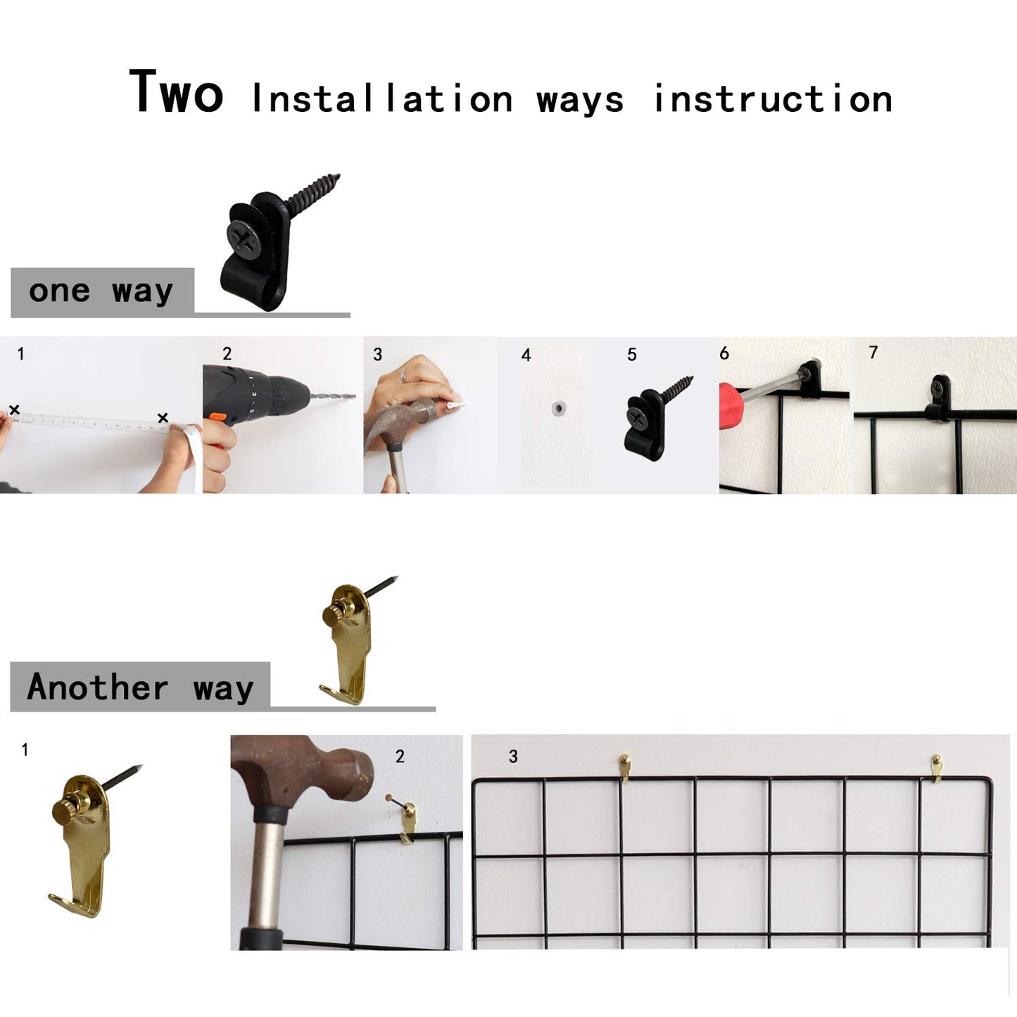 FRIADE Wall Grid Panel for Photo Display,Wall Storage Organizer,5 Metal Clips & 3 S Hooks & 4 Nails & 4 Plastic Hanging Buckles and 4 Screws Offered,Size 17.5" x 11.8"，Set of 2 (Black)