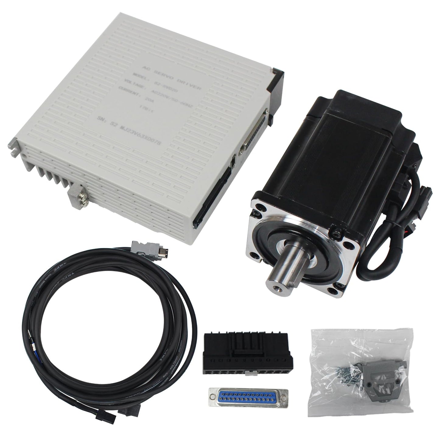 RATTMMOTOR 1000W Servo Motor Kit, Servo Motor with Servo Motor Driver and Brake Encoder Cable, CNC Controller Kit for CNC Engraver Milling Machine/Robot (1000W with Brake), A2M-80SV03230Z