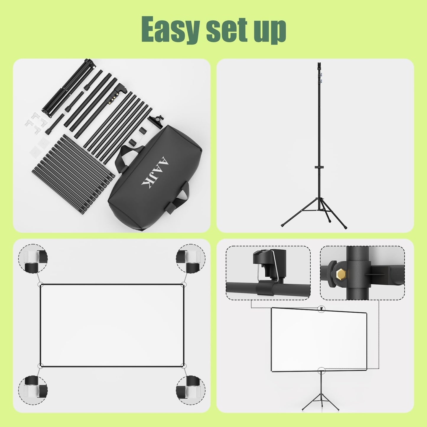 AAJK 60in Projector Screen with Stand,Portable 16:9 4K HD Indoor Outdoor Projection Screen with Wrinkle-Free Design, Ideal for Home Theater and Backyard Cinema – Includes Carry Bag (60IN) (60)
