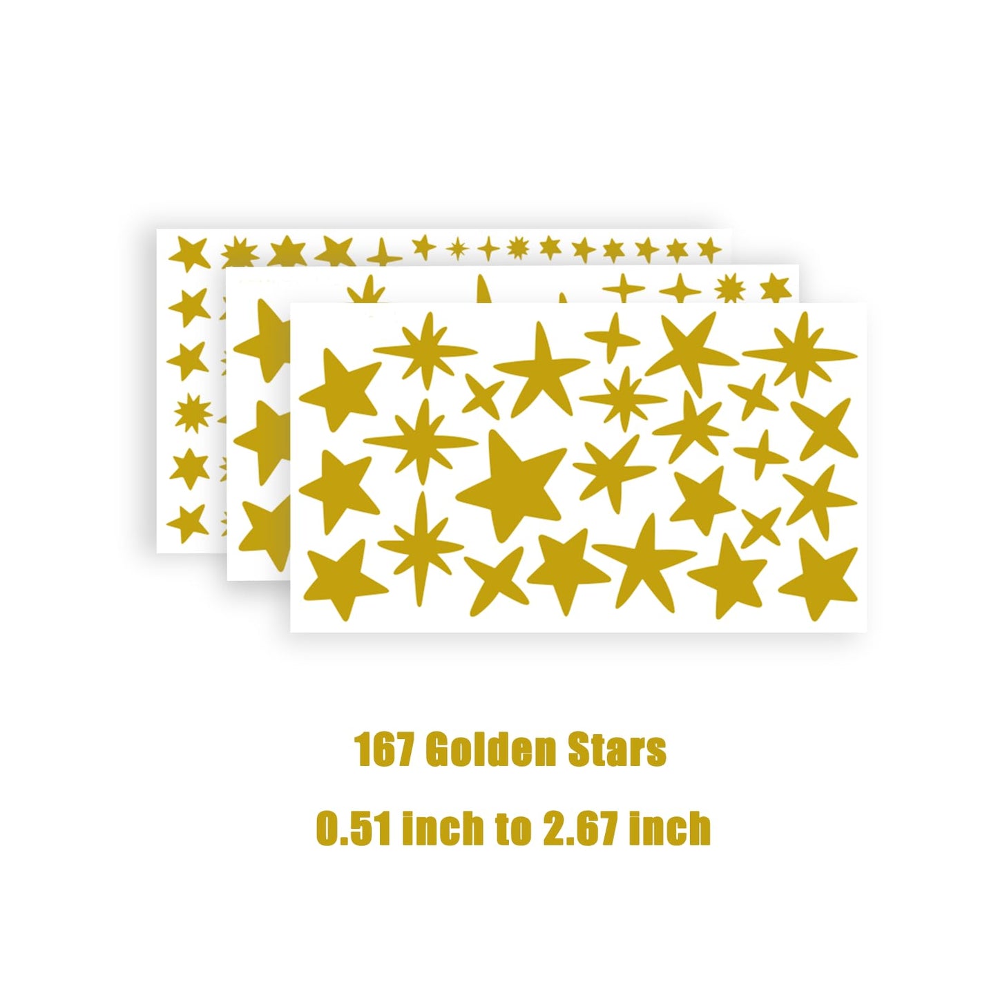 Golden Stars Stickers, 167 Pack Celestial Decals for Christmas & Holiday Decor, Sparkles Wall Art for Party & Birthday Decor, Vinyl Decals for Kids