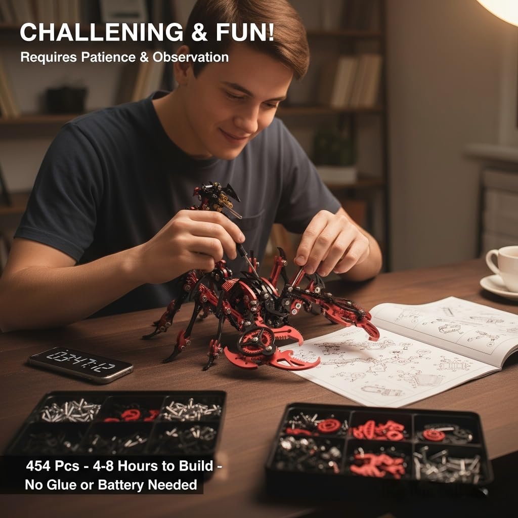 Scorpion 3D Metal Puzzles for Adults, 454PCS Stainless Steel DIY Mechanical Model Kit, No Glue Assembly with Movable Joints, Challenging Metal Building Kit Desk Decor Gift (Black-Glod)