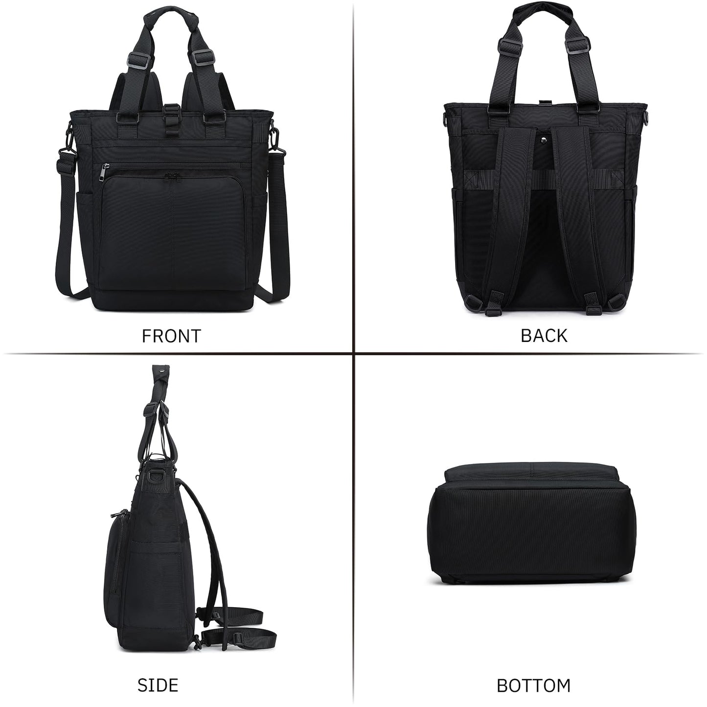 3 in 1 Convertible Backpack, Japanese Minimalist Tote Crossbody Bag, Adjustable Underarm Strap, Anti-Theft, Water Resistant Daypack Fits 15.6 Laptop for Office, Graduate Study, Travel & Casual, Black