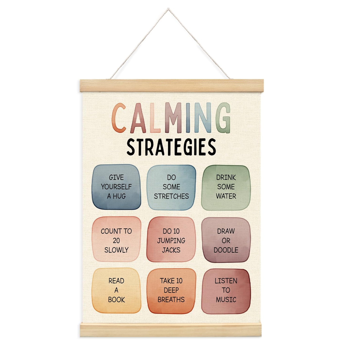 Lacama Calm Down Corner Supplies Wooden Poster Hanger for Classroom Homeschool Preschool Wall Art Decorations,Feelings Chart for Kids, Mental Health Posters, Educational Poster Chart Coping Skills
