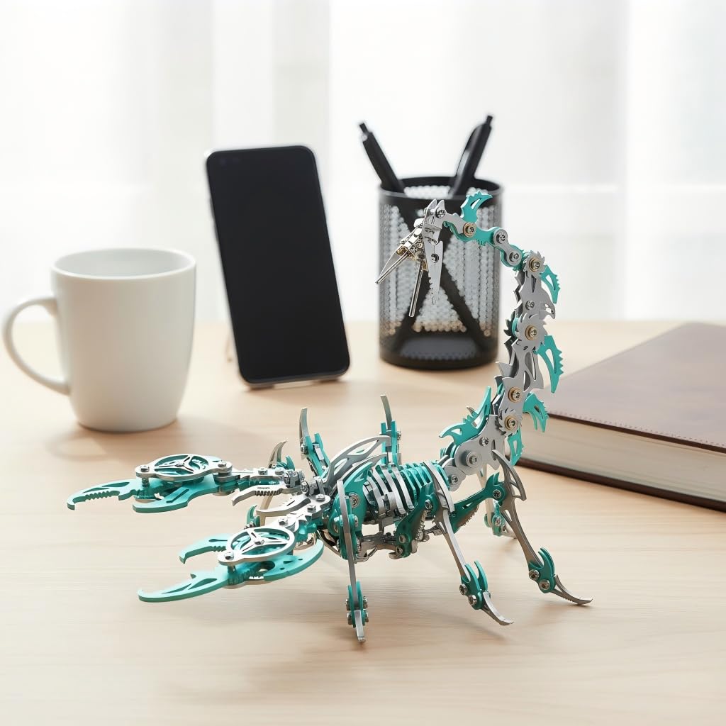 Scorpion 3D Metal Puzzles for Adults, 454PCS Stainless Steel DIY Mechanical Metal Model Kits, No Glue Assembly with Movable Joints, Challenging Metal Building Kit Desk Decor Gift (Green)