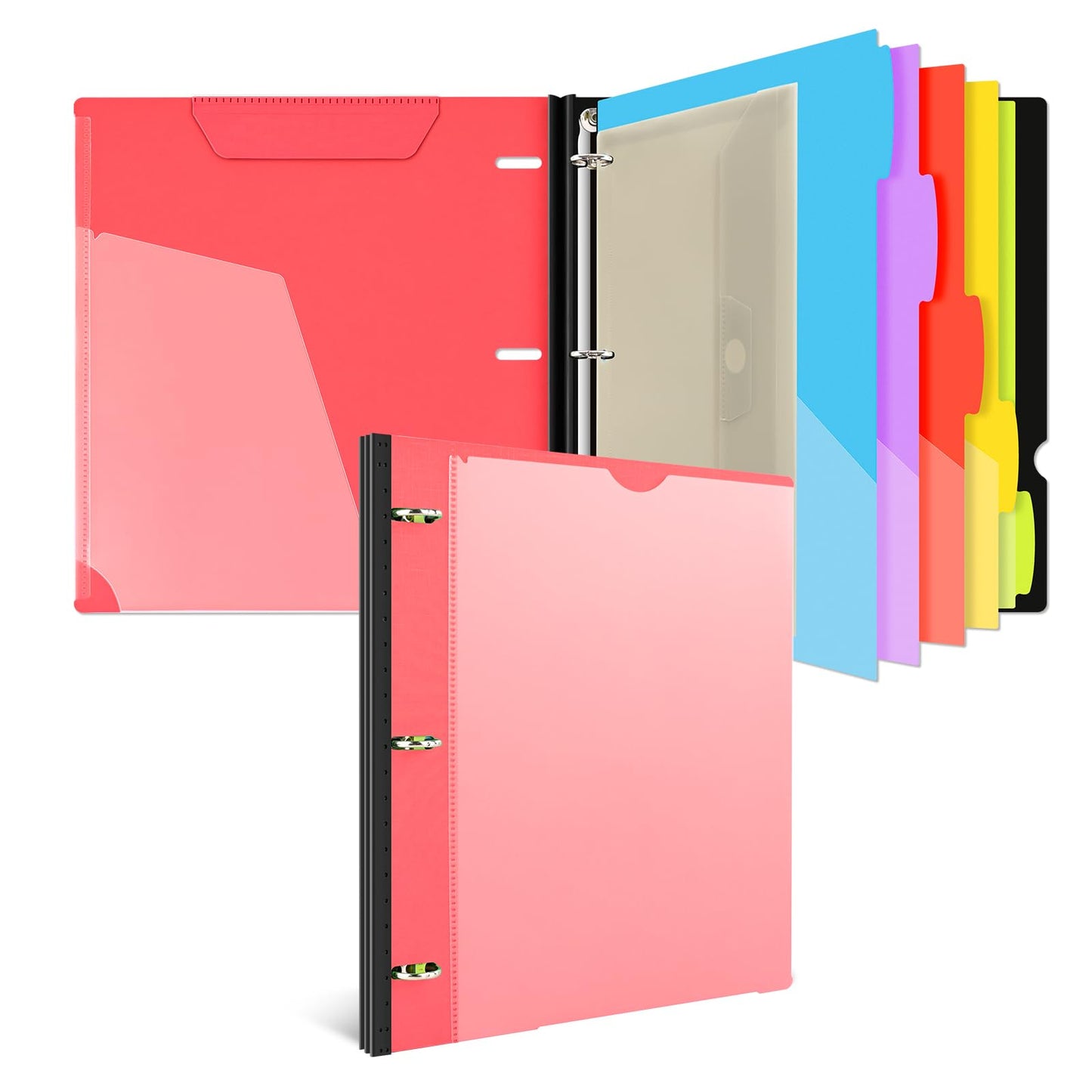 INFUN Telescoping Project Organizer Binder,13 Pocket, Customizable Front Cover, 5 Colors Pocket Divider and Plastic Binder Pocket，225 Sheet Capacity-Red