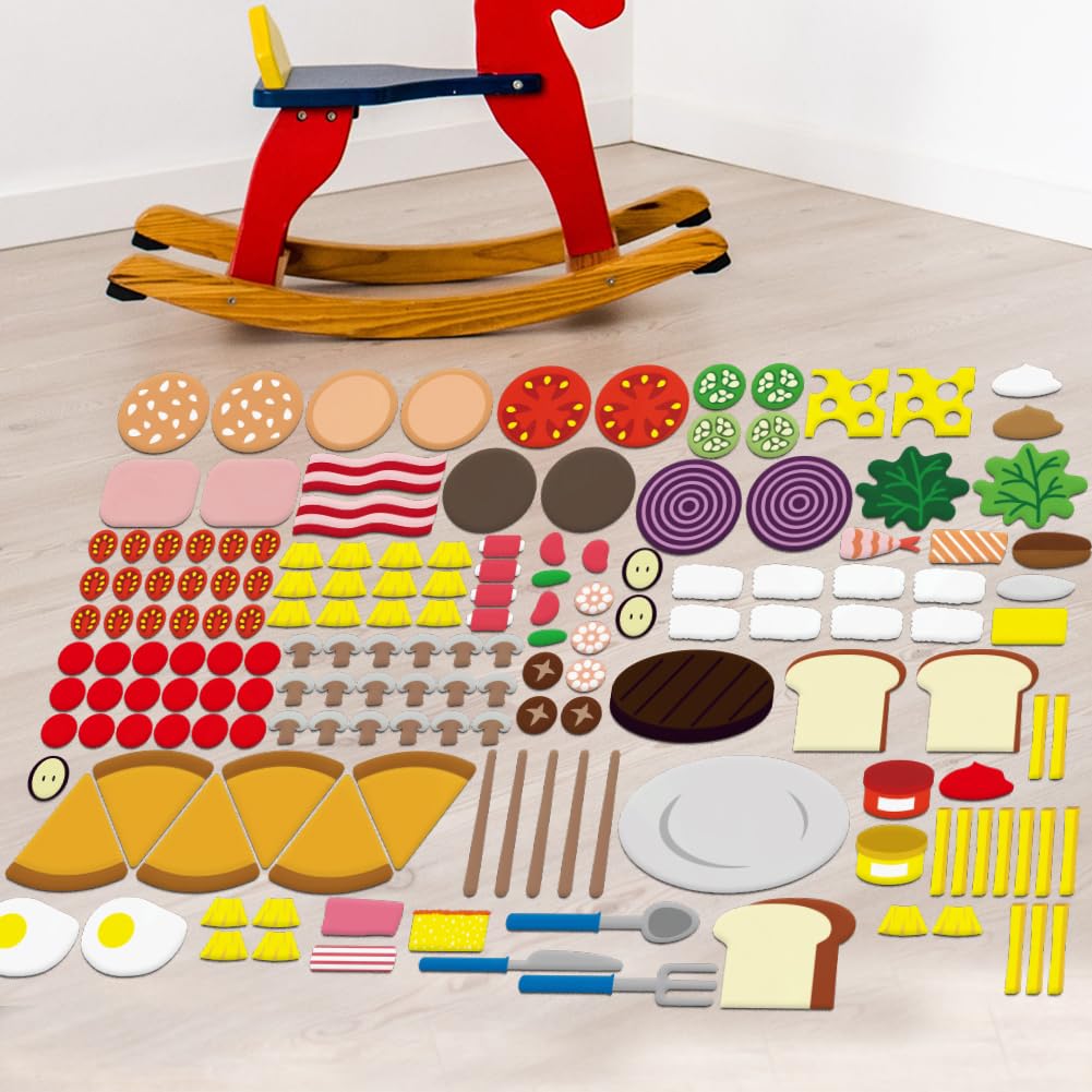 BEUNITONE 130 Pcs Felt Fruits and Vegetables Learning Pieces My Plate Precut Flannel Felt Board Figures Preschool The Very Hungry Precut Pieces for Flannel Board Gifts