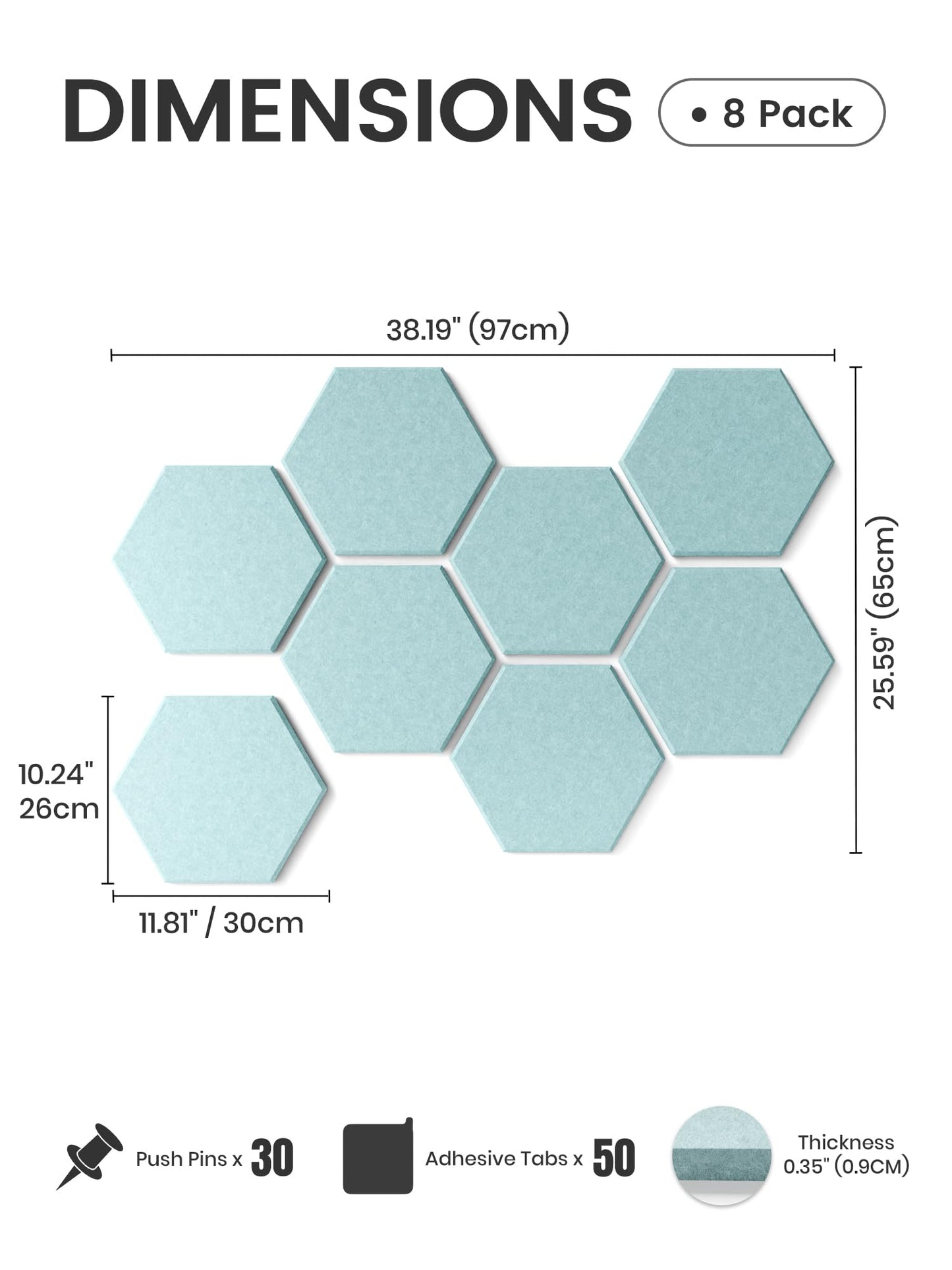 Fluxynara Hexagon Cork Board Alternative for Walls Decor-8-Pack Felt Bulletin Board Tiles,with 30 Pushpins,50 Adhesive Tabs for Office,Classrooms & Home Pin Board Felt Board-Teal Blue