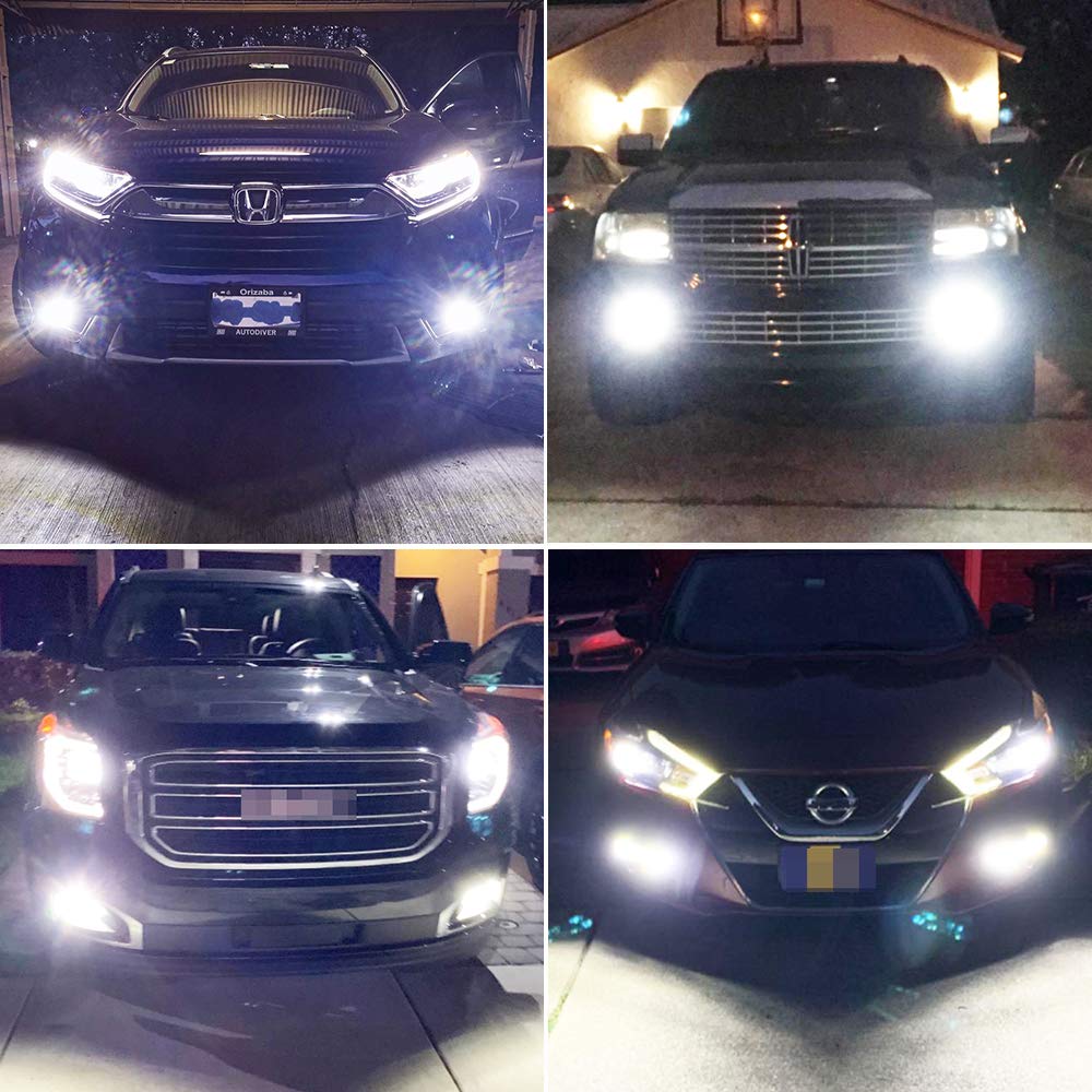 AUXLIGHT H10 LED Fog Light Bulbs, 2400 Lumens, Aluminum, 6000K Xenon White, Replacement for 9145 9140 9045 9155