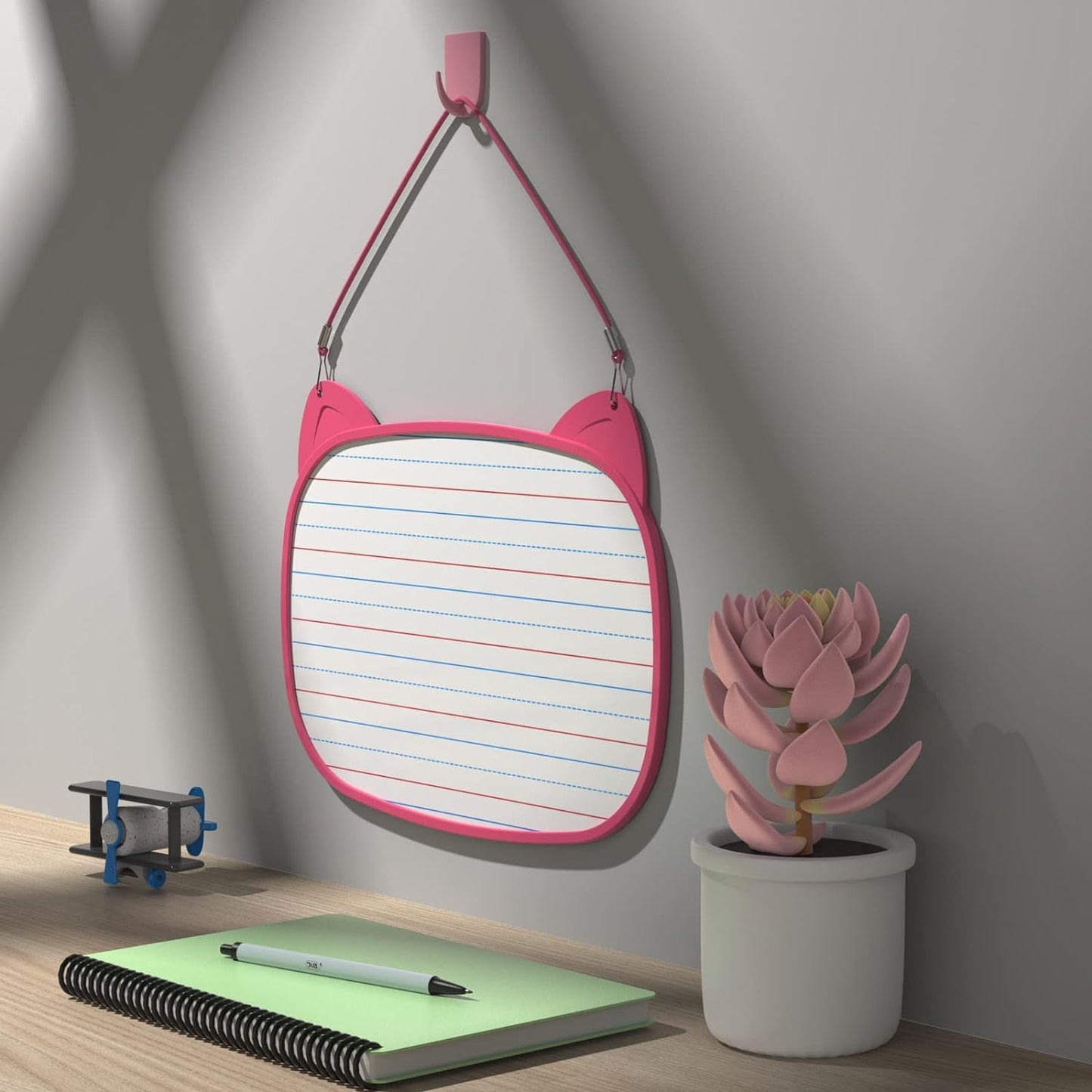 Small White Board, Small White Board 12x9 with 5pcs Dry Erase Markers, Double Sided Lapboard with Lines, Mini Hanging Whiteboard for Office (Pink)