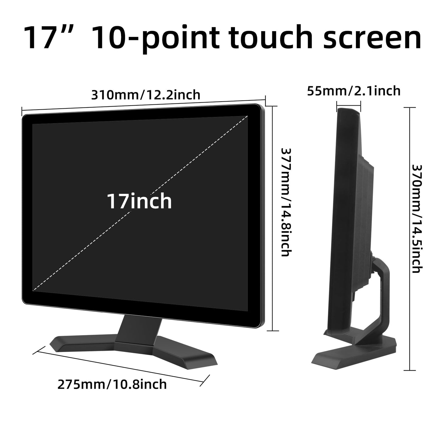 Thinlerain 17" 10-Point Touch 4:3 Full HD 1280x1024 Square Touch Screen Monitor with HDMI USB Ports, VESA, Touchscreen for PC POS Machine Win 10 11, Built-in Speakers