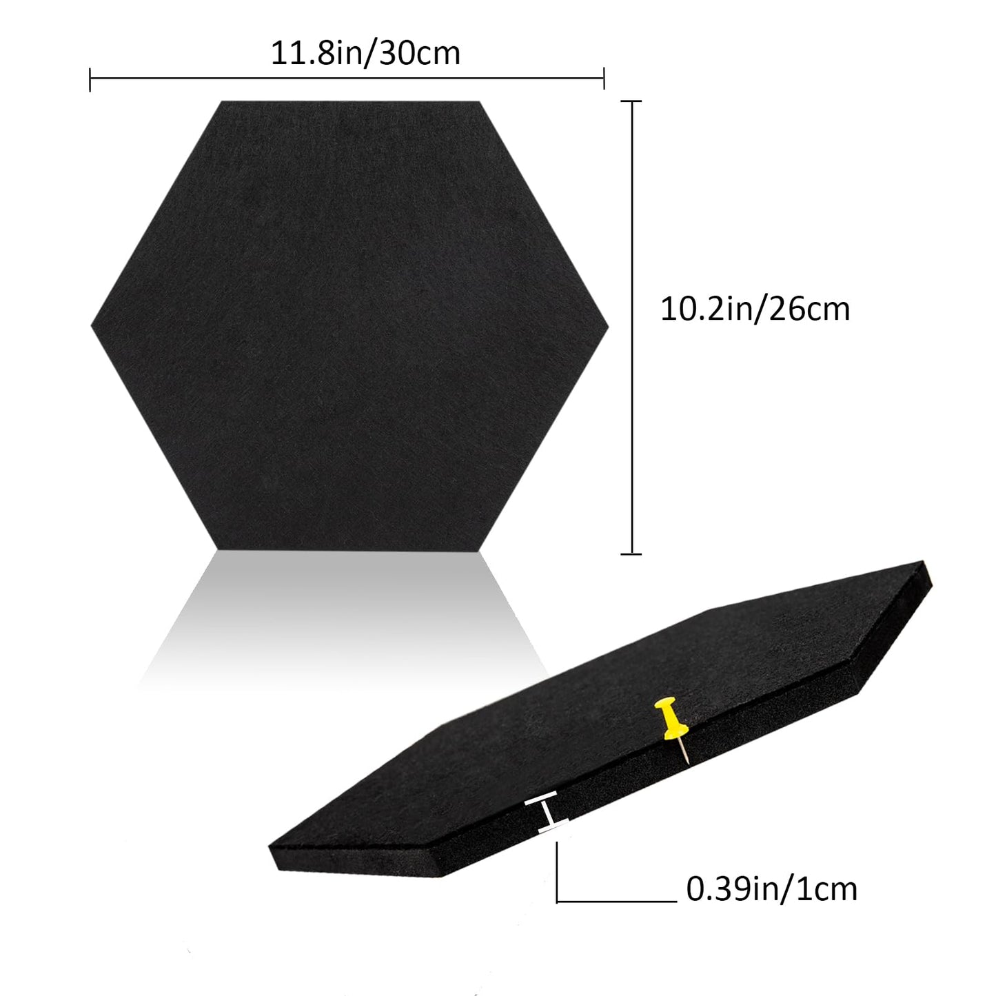 SEG Direct Hexagon Felt Cork Board Tiles, Hexagon Felt Bulletin Board Tiles Self Adhesive Picture Board, Memo Notice Tiles Pin Board for Walls Office, 11.8" x 10.2", 5PCS(Black)