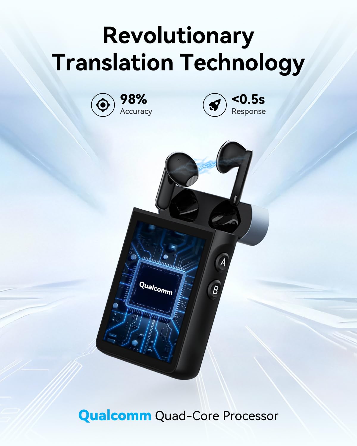 Wooask A9S AI Translator Earbuds with Screen, Offline Language Translator with Camera Translation, ChatGPT-Powered, No Phone Required, for Global Business Travel & Digital Nomads (Black)