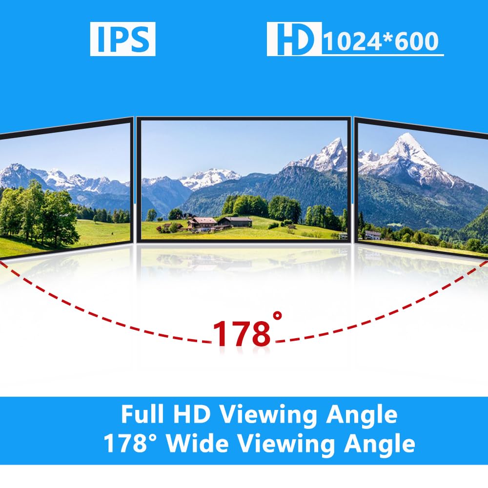 GeeekPi 7-Inch Screen for Raspberry Pi, 1024x600 IPS LCD Display, HDMI Portable Monitor for Pi 5/4B/3B+/3B, Win11/10/8/7, Free-Driver