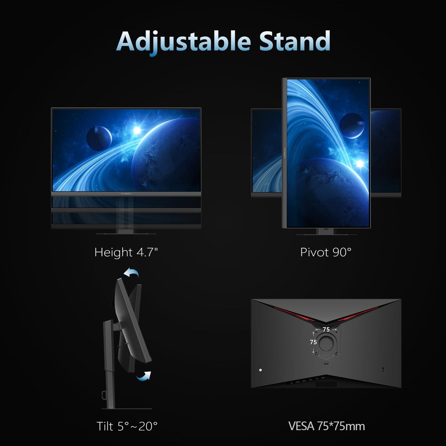INNOCN 27" Gaming Monitor 2K QHD 2560 x 1440P 240Hz 320Hz 1ms IPS PC Computer Display, HDMI 2.1, DP 1.4, HDR 400, Eyes Care, Height/Pivot Adjustable, VESA Mountable, 27G2T