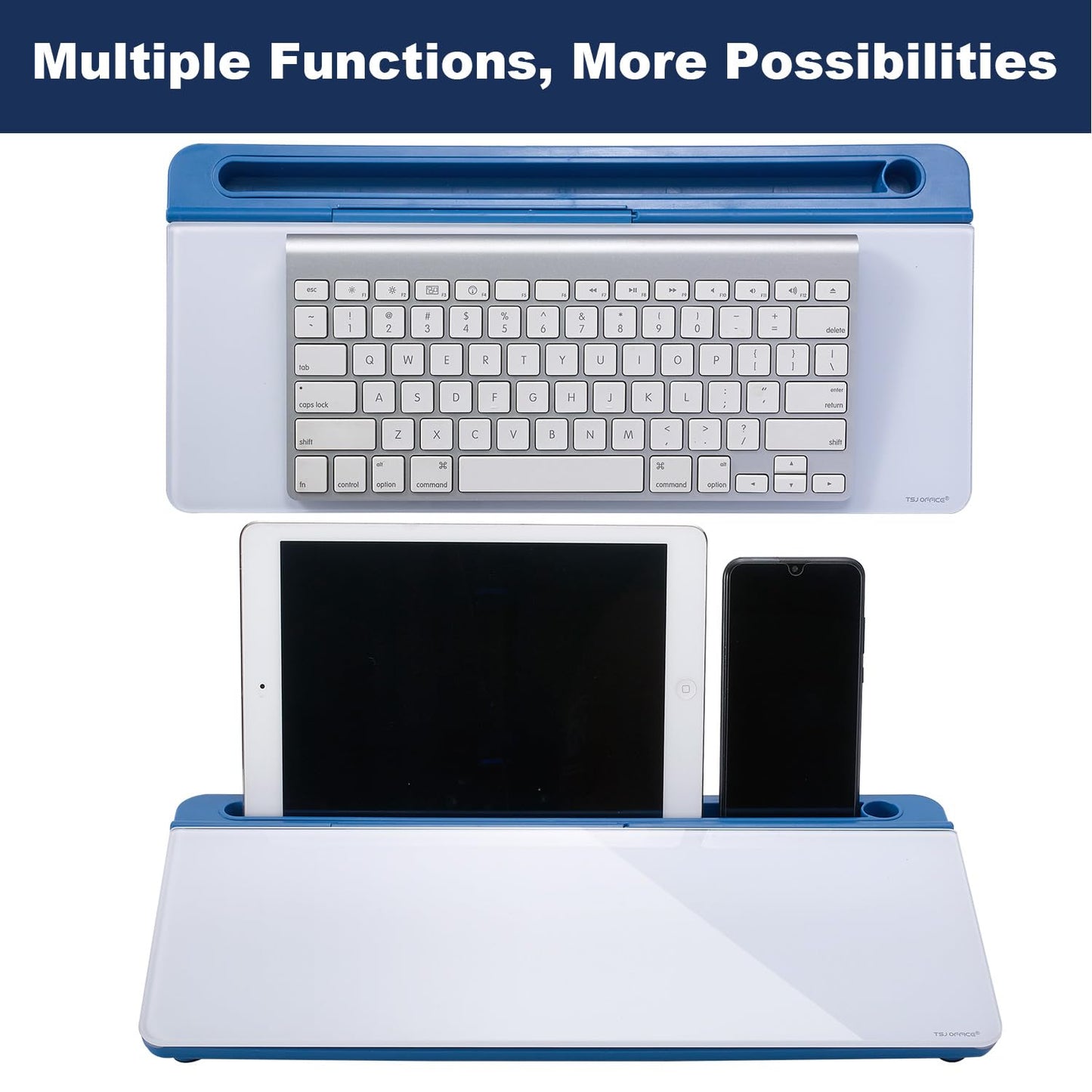 TSJ OFFICE Desktop Whiteboard Dry-Erase-Board - Computer Keyboard Stand White Board Surface Pad with Drawer, Desk Organizers with Accessories for Office, Home, School Supplies - Blue