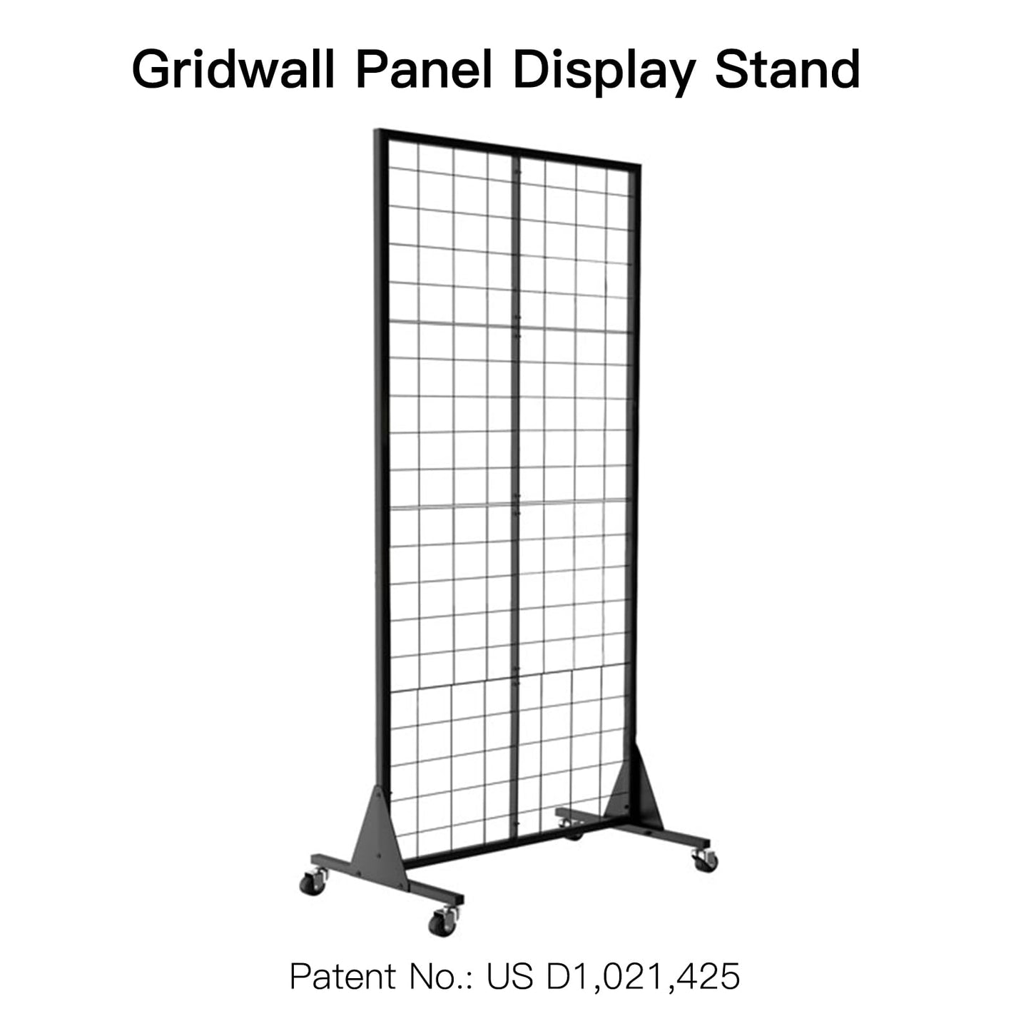 QKOSMTL Gridwall Panel Display Stand, 2'x5.5' Heavy Duty Floor Standing Rack with Detachable Girdwall, Movable Silent Wheel, Easy to Transport, Ideal for Retail & Craft Fairs
