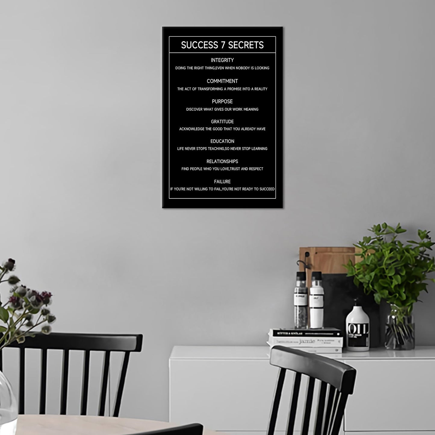 Inspirational Canvas Wall Art Home Decor Motivational Success 7 Secrets Poster Print Positive Quote Painting Picture Artwork for Living Room Workplace Office Stretched and Framed [12''W X 18''H]