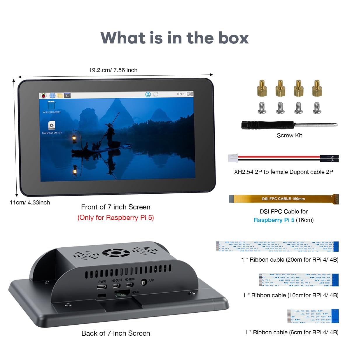 Hosyond 7 Inch Touchscreen IPS DSI Display Compatible with Raspberry Pi 5, 800x480 Capacitive Screen MIPI DSI Driver-Free Interface