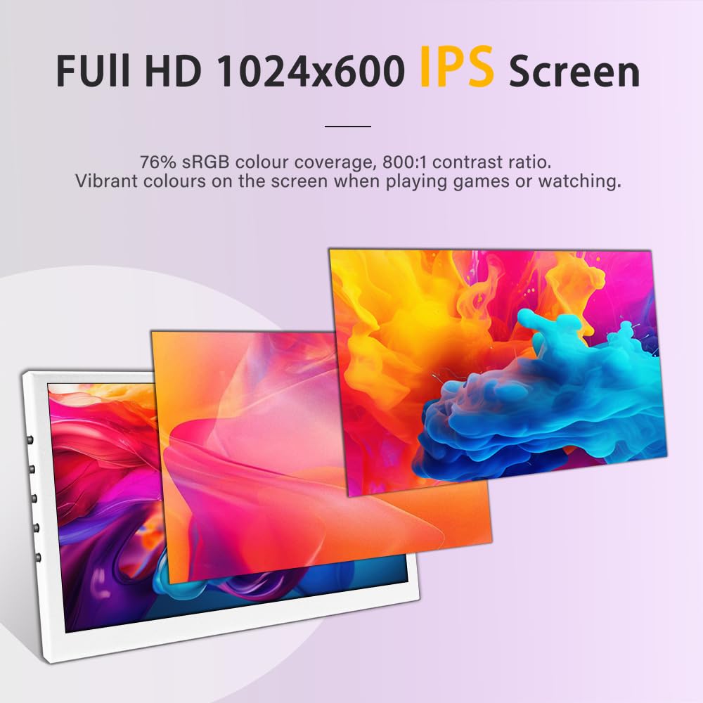 LESOWN Small Monitor 7 inch 1024x600 IPS Capacitive Touch 7" HDMI Wide Screen Portable LCD Display with Speakers for Raspberry Pi Laptop White