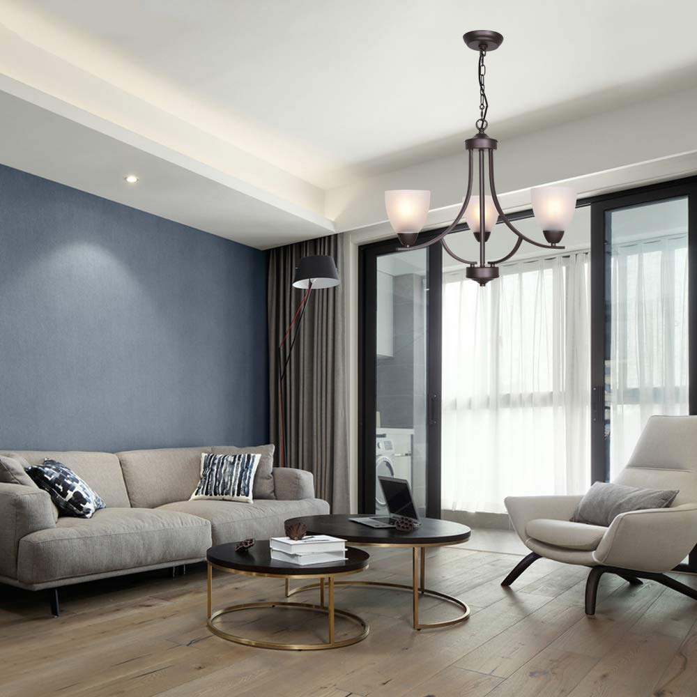 VINLUZ 3 Light Pendant Chandelier, Oil Rubbed Bronze, Alabaster Glass, Model 355-3-13, Modern Lighting for Dining Room, Living Room, Bedroom