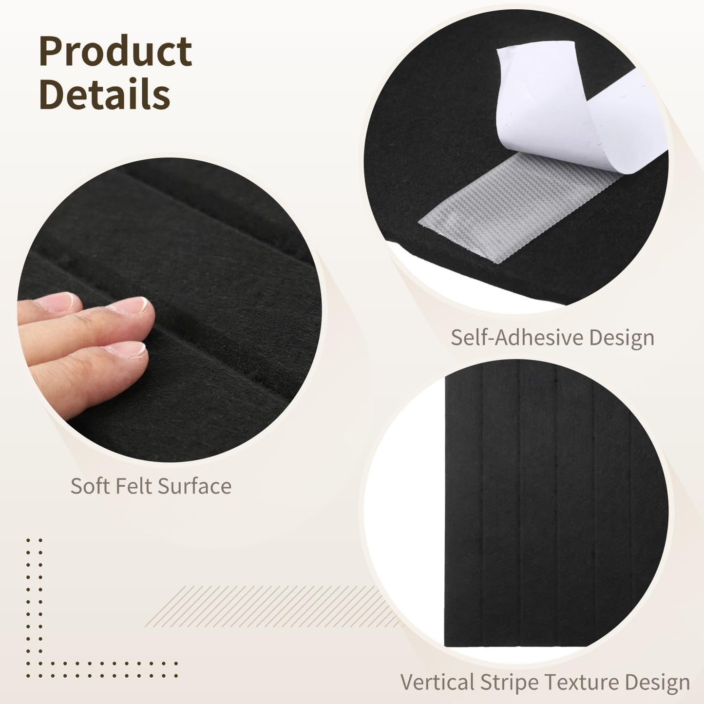 Arched Felt Bulletin Board - 47.2" x 31.5"x 0.31" Striped Cute Cork Boards with 30 Pushpins, Reusable Self-Adhesive Modular Panel for Office Home Decor & Photo Display (Black)