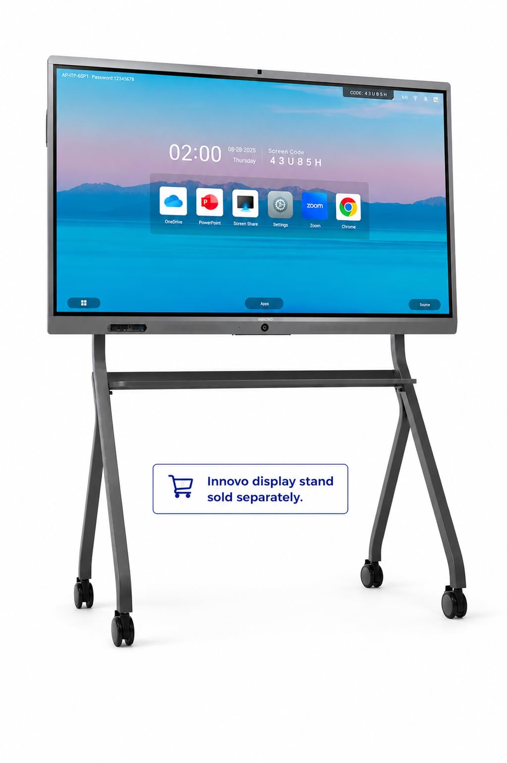 Innovo 65" Interactive Whiteboard - 4K UHD Touch Screen Smart Board with Built-in 48MP AI Camera, Mic & Speakers, Android 14 OS, 8GB RAM & 128GB Storage, 20-Point Multi-Touch