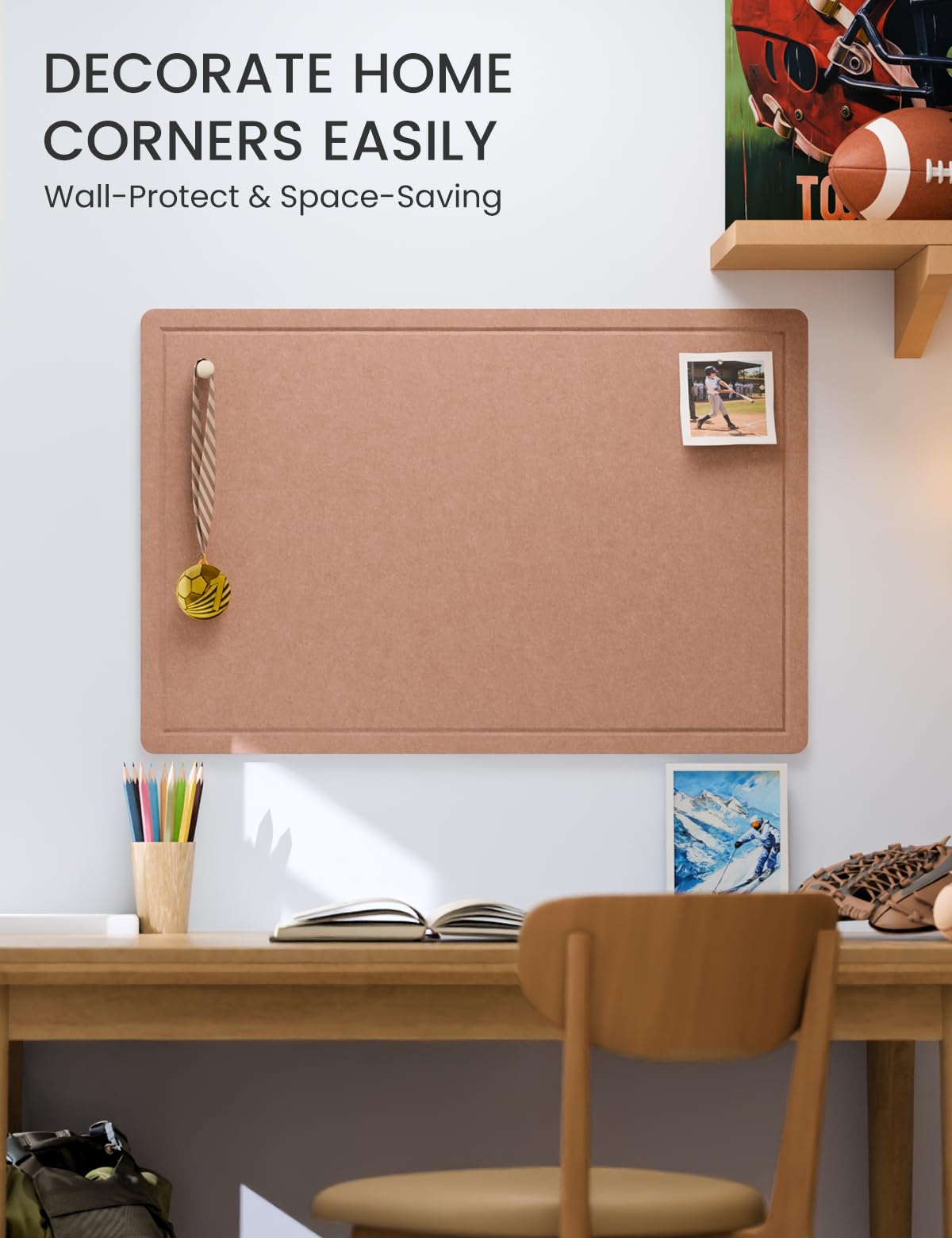 Fluxynara Bulletin Board,35.4" x 23.6" Cork Board Alternative with 12 Safe Removable Adhesive Tabs, Foldable Felt Pin Board for Home Office, Classroom, Bedroom,Entryway for Walls—Terracotta