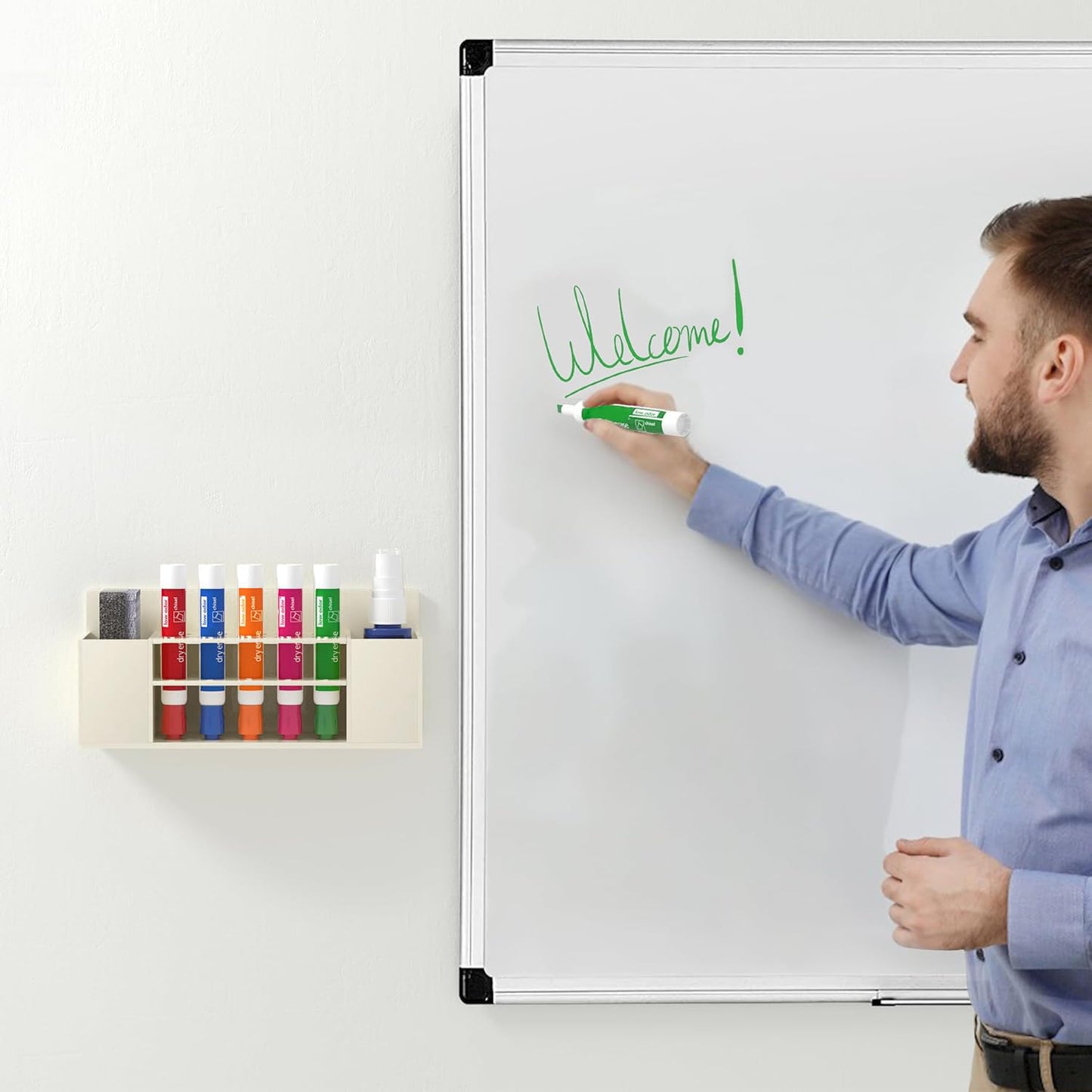 HBlife Acrylic Dry Erase Marker Holder Wall Mount, 10 Slots Whiteboard Marker Holder for Office, School and Home, Marker, Eraser and Whiteboard Cleaner Not Included, Beige