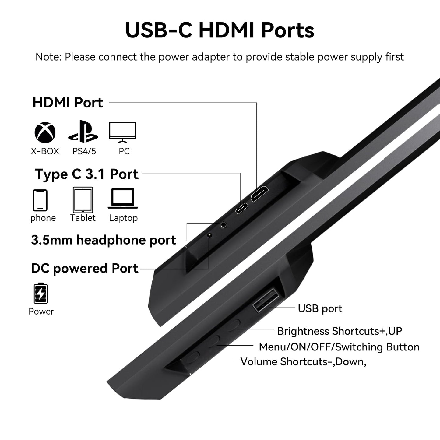 23.8" Portable Touchscreen Monitor 100% sRGB VA FHD 1080P, 4000:1 Contrast, VESA, Built-in Speaker, w/90°Adjustable Stand USB-C HDMI 75Hz External Second Touch Screen Display for Laptop/PC/Phone