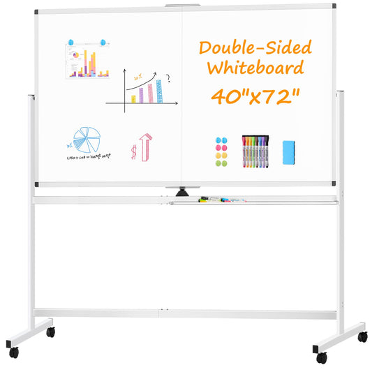 WALGLASS Rolling Whiteboard on Wheels, 72"x40" Double-Sided Dry Erase White Board with Stand, Large Magnetic Whiteboard, Giant Portable Standing Board for Office, School, Home, Classroom 6 x 3.33 ft