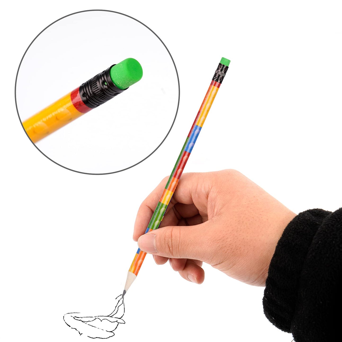 Kolewo4ever 200 Pieces Building Block Wood Pencils Colorful Round Pencils with Top Erasers Students Birthday Goody Bag Bulk Filler for Exams School Office Sketching Learning Activities