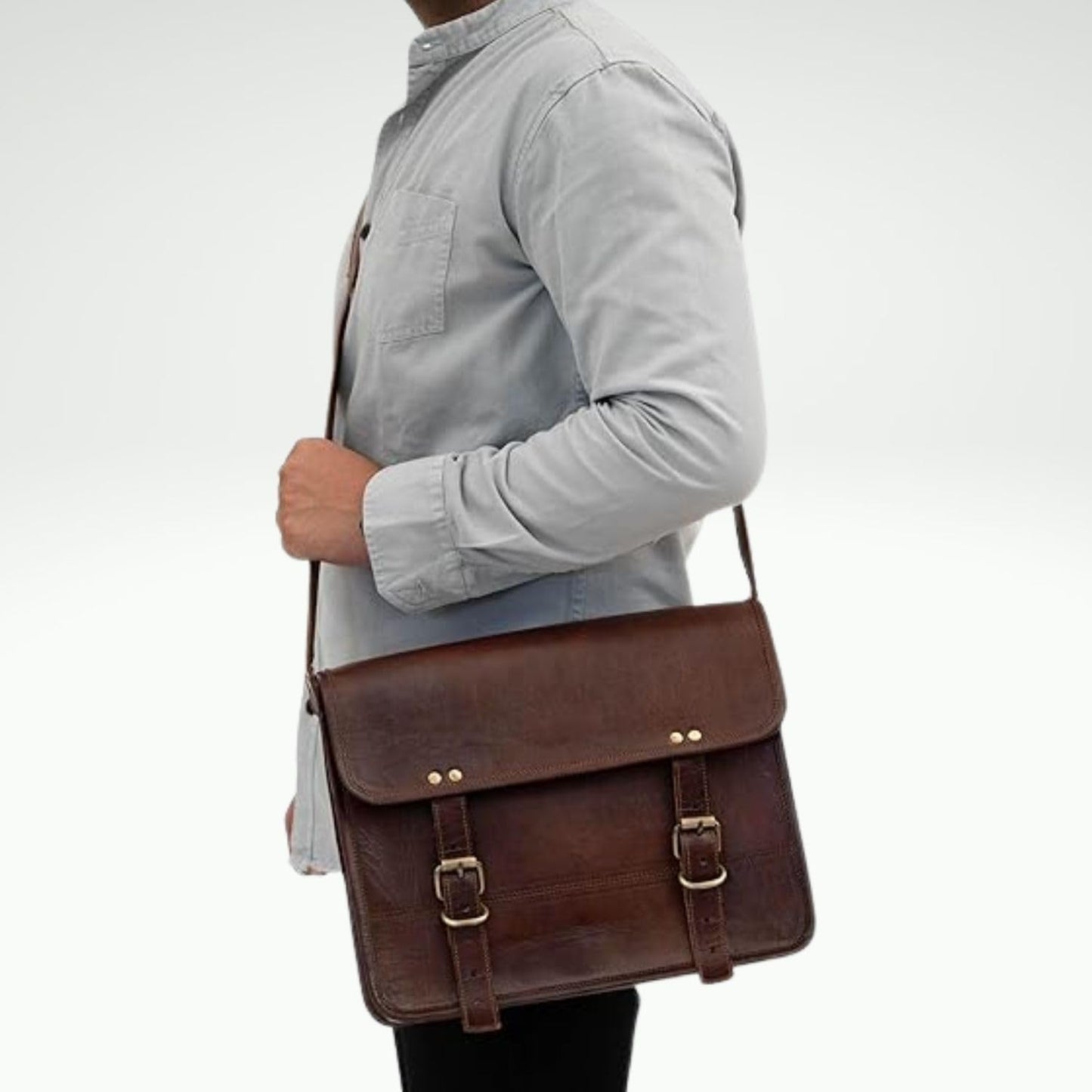 IndianHandoArt 13" Inch Leather Messenger Bag Vintage satchel bag Crossbody Bags for Men and Women unisex office bag (13" (W) x 10" (H) x 3" (D))