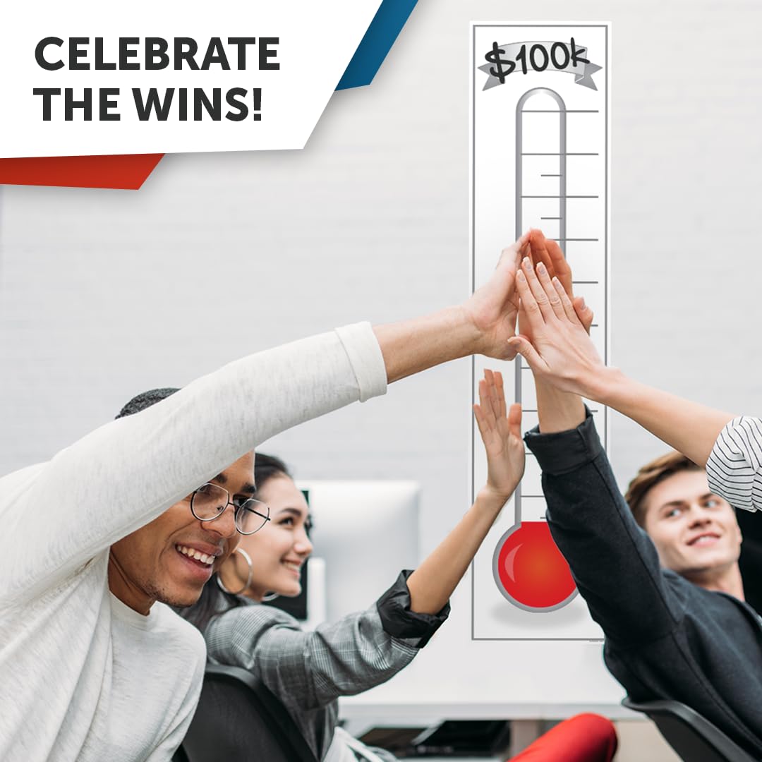 Fundraising Goal Thermometer Chart - 11" x 48", Reusable, Dry Erase Goal Tracker - Great for Schools, Churches, Offices & Charities