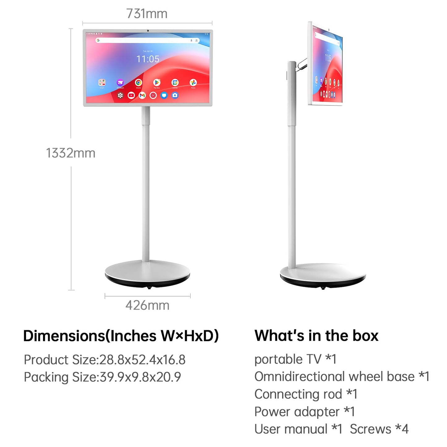 Portable Smart Board,32 Inch 4HD Portable Touch Screen with 8MP Camera, Google EDLA-Certified，Android 14，8+128GB Touchscreen Digital Display for Hybrid Classroom and Home Office（Built-in Battery）