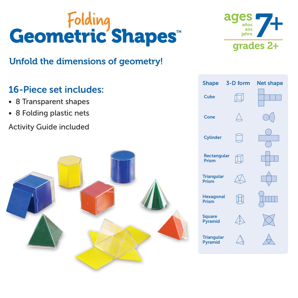 Learning Resources Folding Geometric Shapes Set - Classroom Must Haves, Teacher Supplies, Geometry Game, Pattern Blocks, Homeschool, 3d School Figures for Teaching, Math Manipulatives Essentials